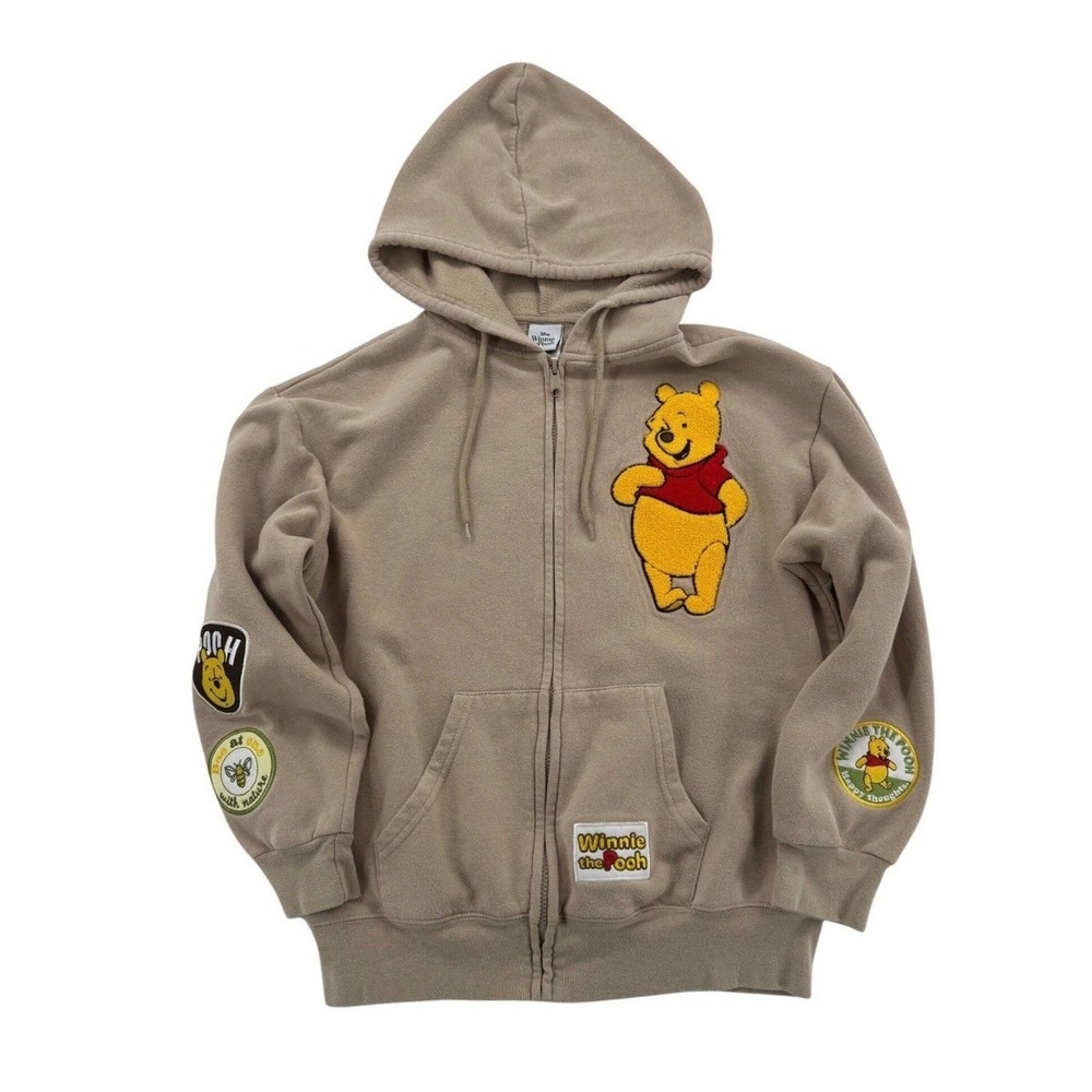 Disney Winnie the Pooh Zip Up Hoodie Women L Sand Good Patch Fleece POSJA58-4L16